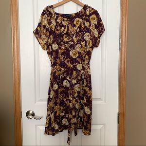 Lands’ End Floral Ruffle Cap Sleeve Dress Size 14